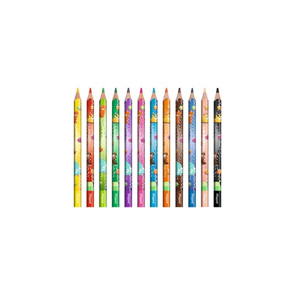 Crayons de couleur - Coloriage - Enfant dès 1 an - Mine large - 12 couleurs - Maped Jungle Fever