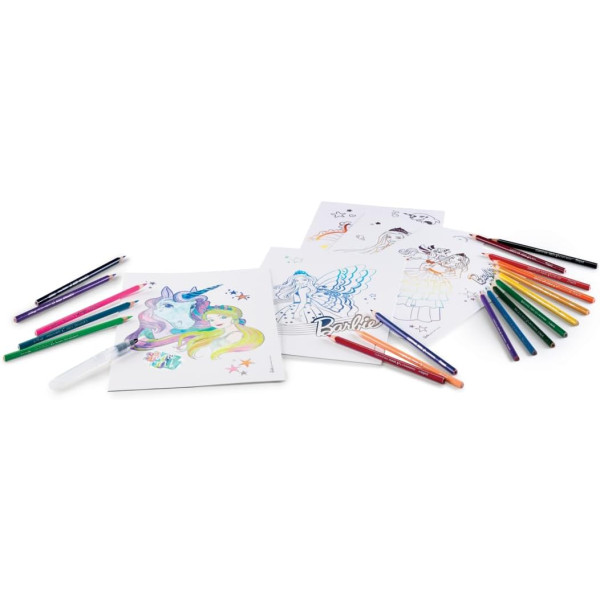 Coffret coloriage - Barbie - Peinture aquarelle - 5 affiches + 18 crayons - Maped
