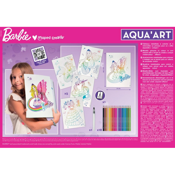 Coffret coloriage - Barbie - Peinture aquarelle - 5 affiches + 18 crayons - Maped