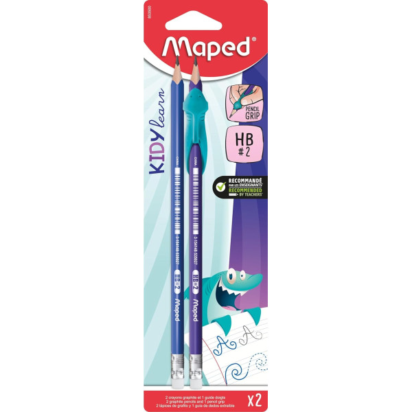 photo-Crayons graphite - HB - Avec guide doigts amovible - Embout gomme - Scolaire - Maped