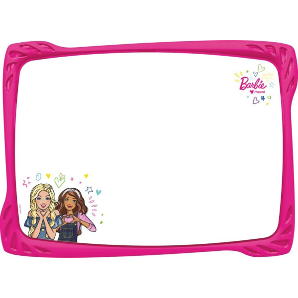 Ardoise blanche - Effaçable - Inclus feutre + brosse - 2 faces - Barbie x Maped