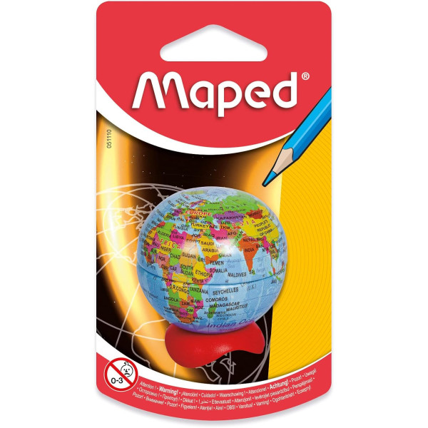photo-Taille-crayons - Globe terrestre - Avec réservoir - Métal - 1 trou - Scolaire - Maped