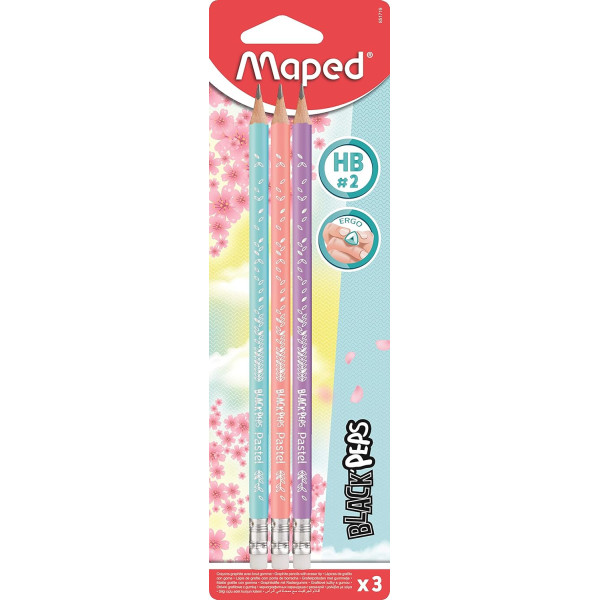 photo-Crayons graphite - HB - Avec embout gomme - Couleurs pastel - Maped