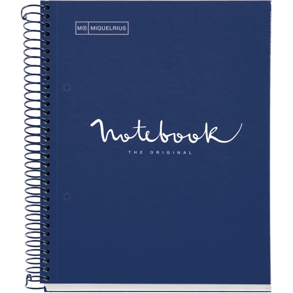 photo-Cahier - Carnet - A5 - Spirales - Petits carreaux - 120 pages perforées - Bleu marine