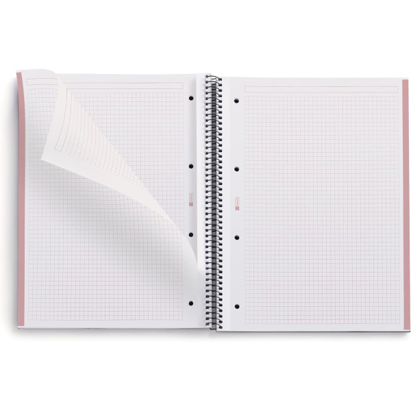 Cahier - A4 - Spirales - Petits carreaux - 160 pages perforées - Rose - Couverture carton