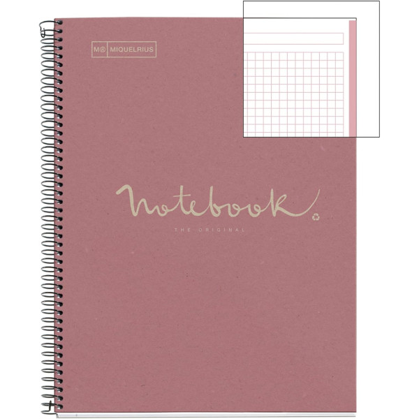 Cahier - A4 - Spirales - Petits carreaux - 160 pages perforées - Rose - Couverture carton