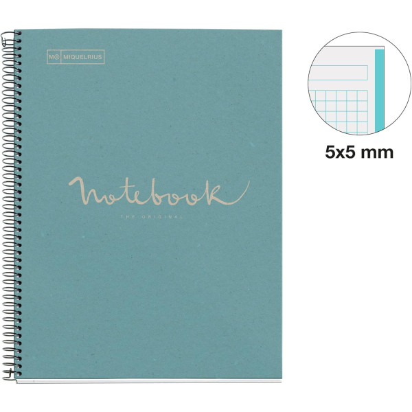 Cahier - A4 - Spirales - Petits carreaux - 160 pages perforées - Bleu - Couverture carton