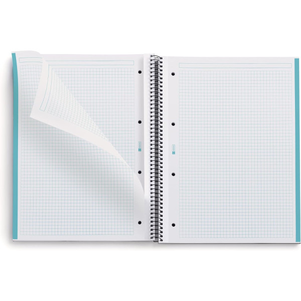 Cahier - A4 - Spirales - Petits carreaux - 160 pages perforées - Bleu - Couverture carton
