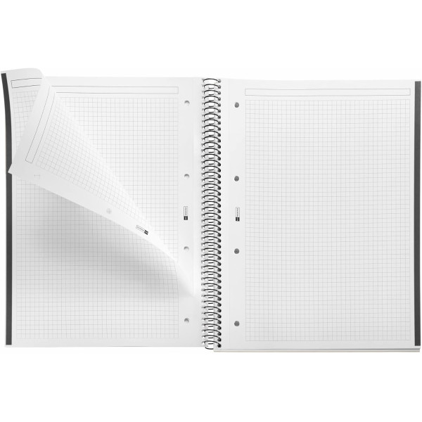 Cahier - A4 - Spirales - Petits carreaux - 160 pages perforées - Noir - Couverture carton