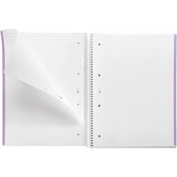 Cahier - A4 - Spirales - Petits carreaux - 160 pages perforées - Lavande - Couverture carton