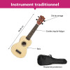Ukulélé - Guitare - Instrument de musique - Bois naturel - Avec housse - Fuzeau