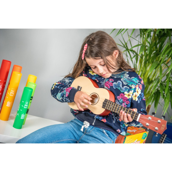 Ukulélé - Guitare - Instrument de musique - Bois naturel - Avec housse - Fuzeau