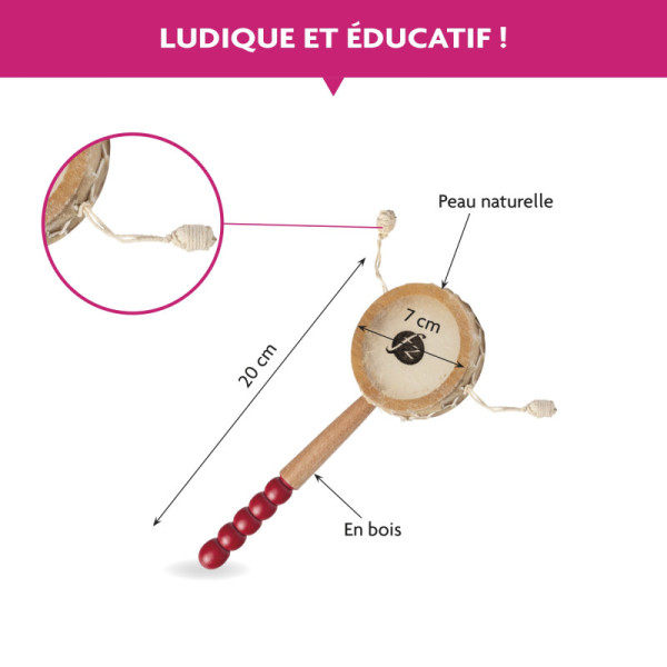 Tan tan - Instrument de musique à percussion - 20x7cm - Enfant dès 4 ans