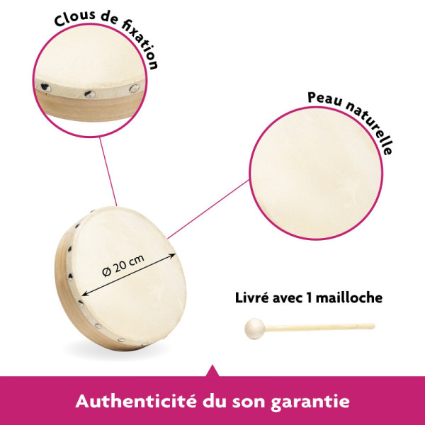 Tambourin - Sans cymbalette - Diamètre 15cm - Instrument de musique