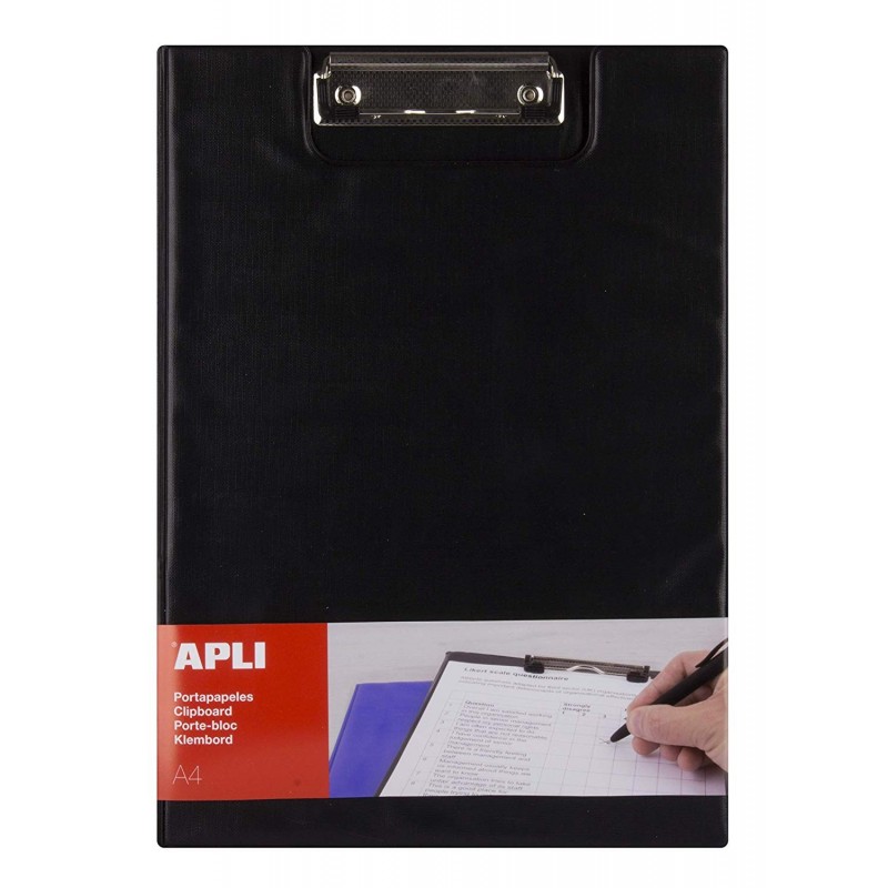 photo-Porte-bloc - Pour documents A4 - Avec rabat - Clip métal - PVC - Noir