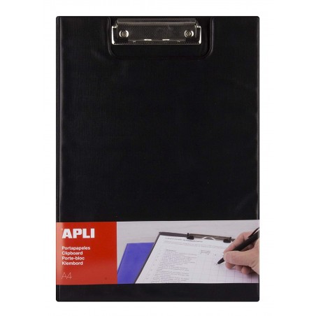 photo-Porte-bloc - Pour documents A4 - Avec rabat - Clip métal - PVC - Noir