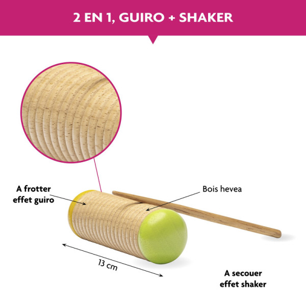 Guiro shaker - Instrument de musique en bois - Percussion - Enfant dès 3 ans