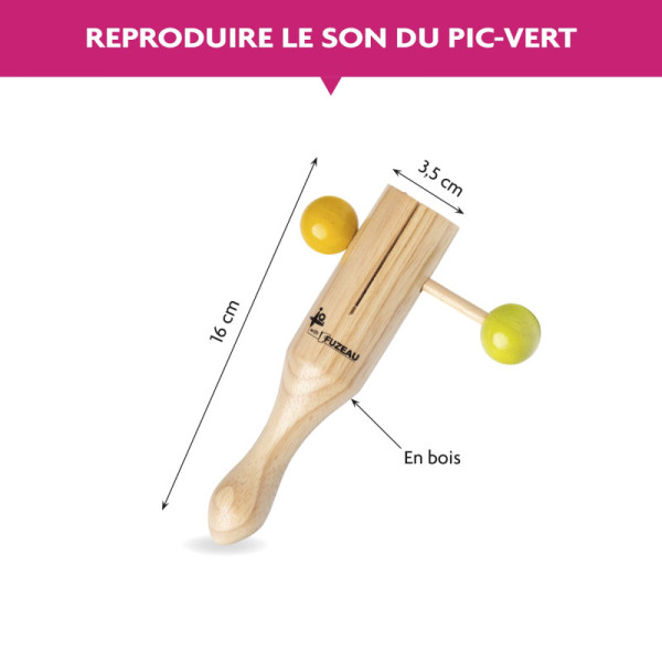Wood block Picvert - Instrument de musique en bois - Enfant dès 3 ans