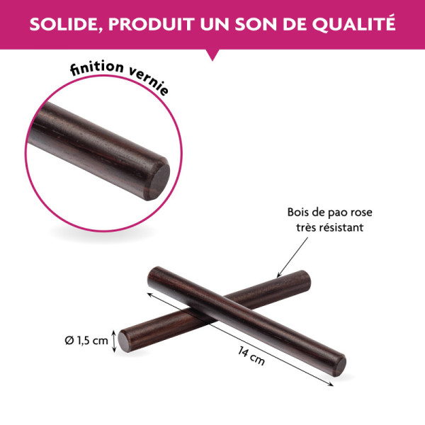 Claves - Instrument de musique en bois Pao Rose - Paire - Enfant dès 3 ans