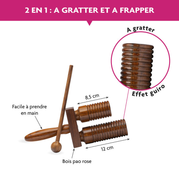 Tube résonant - 2 tons - Instrument de musique en bois - Enfant dès 4 ans
