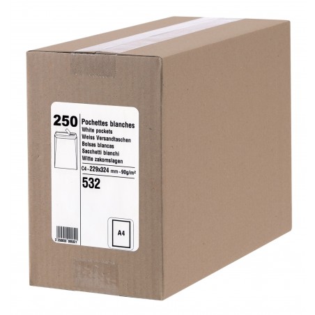 photo-Enveloppes - Blanche - C4 - 224x329mm - Auto adhésive - Carton de 250 - GPV