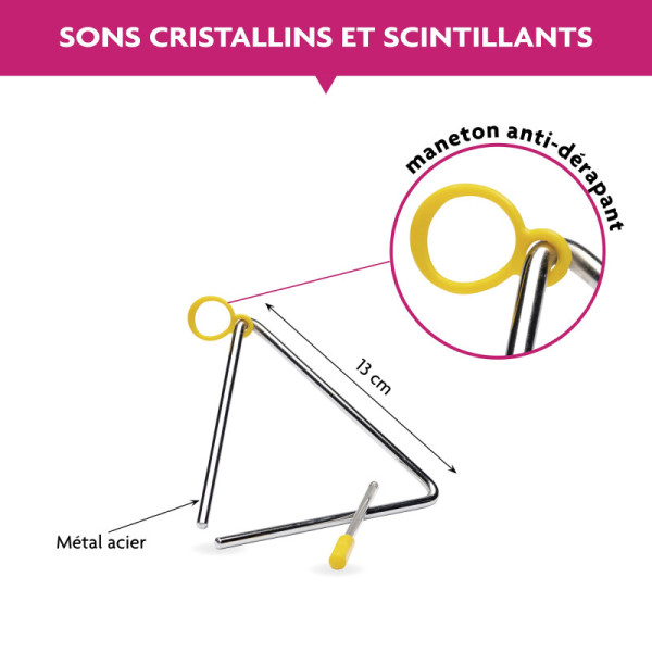 Triangle - Instrument de musique - 13 cm - Métal - Avec batte - Enfant dès 5 ans