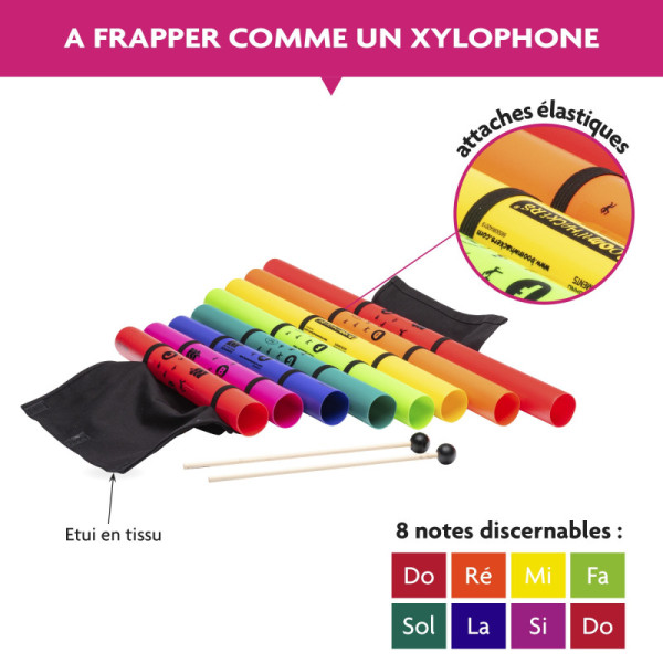 Boomophone - Xylophone - 8 tubes boomwhackers - Instrument de musique - Dès 4 ans