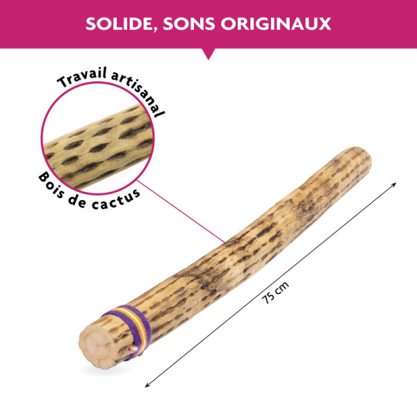 Bâton de pluie - Bois de cactus - Instrument de musique - 75 cm longueur
