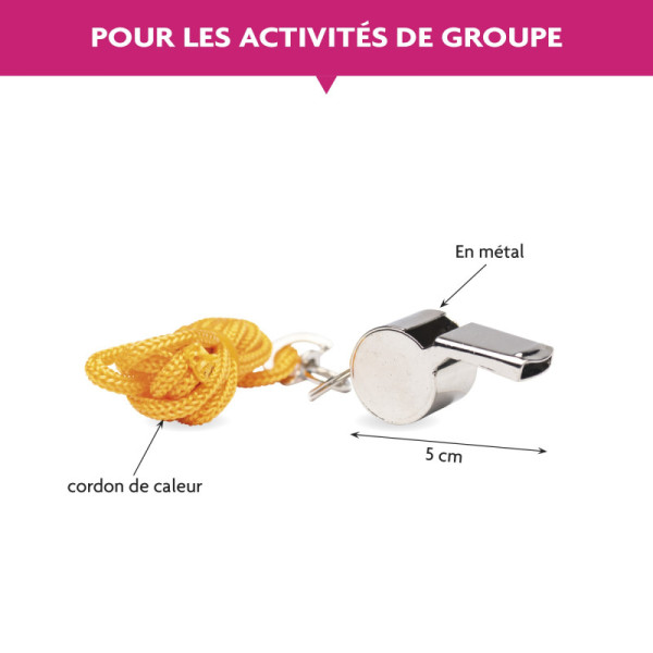 Sifflet en métal - Son strident - Enseignant, groupe, animateur - Avec cordon