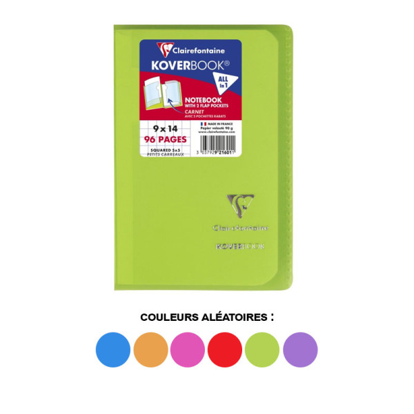 Carnet - 9x14 cm - 96 pages - Petits carreaux - Polypro - Couleurs assorties - Koverbook - Clairefontaine