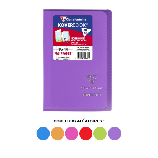 Carnet - 9x14 cm - 96 pages - Petits carreaux - Polypro - Couleurs assorties - Koverbook - Clairefontaine