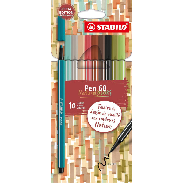 photo-Feutres de coloriage - Dessin - Stabilo - Pen 68 - Edition NatureColors - 10 couleurs