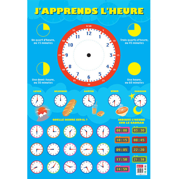 photo-Poster pédagogique - J'apprends l'heure - 52x76cm - A afficher - Bouchut