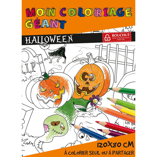 photo-Coloriage - Halloween - Citrouille - Grand format - 120x80cm - Enfant - Bouchut