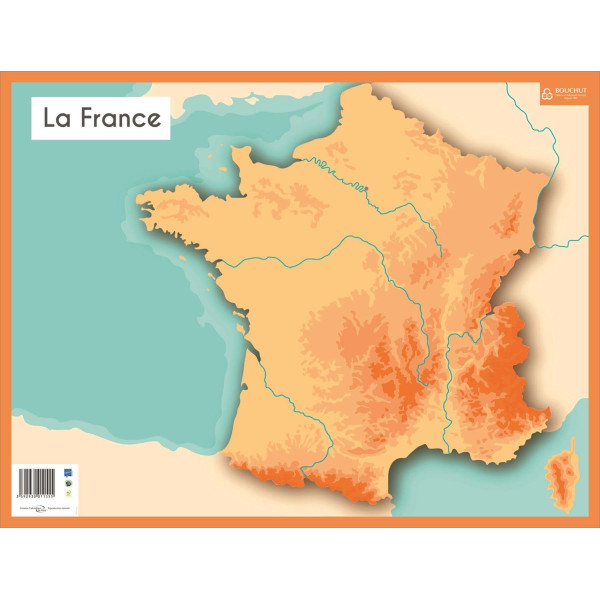 Ardoise effaçable - 1 face grands carreaux - 1 face carte des fleuves de France - 32x42cm