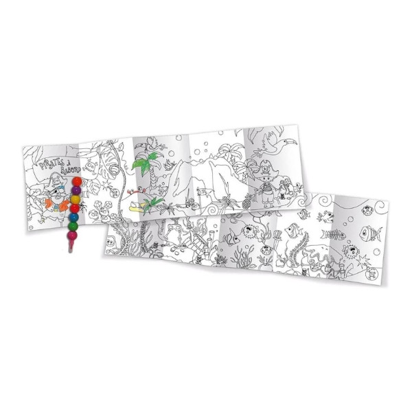 Coloriage - Les pirates - 5 dessins + 1 crayon 7 couleurs - Enfant - Format voyage
