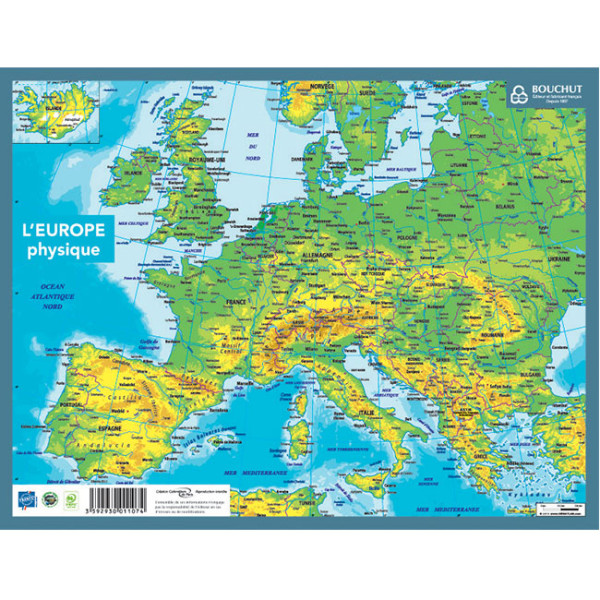 Fiche mémo - Carte de l'Europe - 2 faces - 20,5x26,5cm - Scolaire - Bouchut