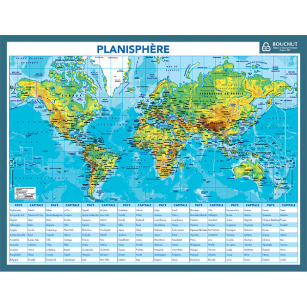 photo-Fiche mémo - Carte du monde et drapeaux - 2 faces - 20,5x26,5cm - Scolaire - Bouchut
