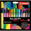 photo-Feutres de dessin - Stabilo - Pen 68 Max - Pointe large - 12 couleurs - Gamme Arty