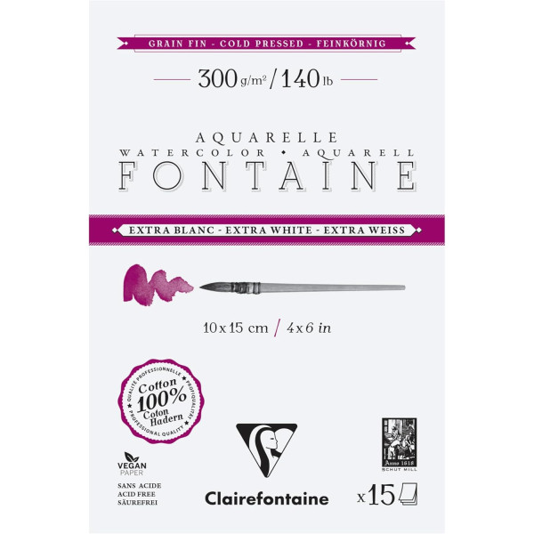 photo-Bloc  - Peinture aquarelle - Grain fin - 10x15cm - 300g - Clairefontaine - Fontaine