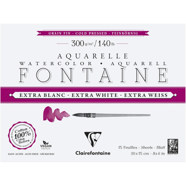 photo-Bloc - Peinture aquarelle - Grain fin - 20x15cm - 300g - Clairefontaine - Fontaine