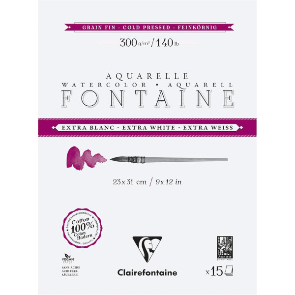 photo-Bloc - Peinture aquarelle - Grain fin - 23x31cm - 300g - Clairefontaine - Fontaine