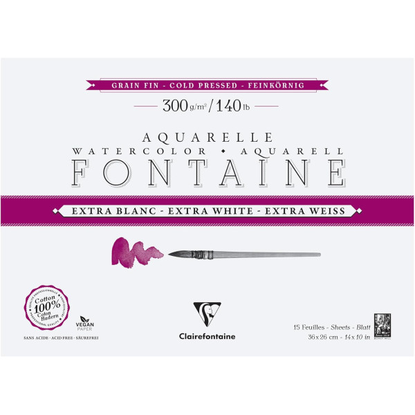 photo-*Bloc - Peinture aquarelle - Grain fin - 26x36cm - 300g - Clairefontaine - Fontaine