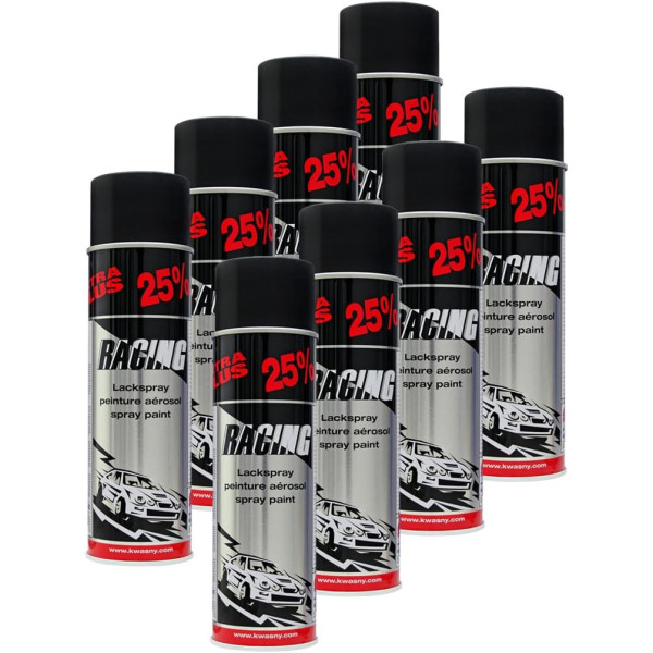 photo-8 bombes de peinture - Carrosserie voiture - Racing - Noir mat - 500ml