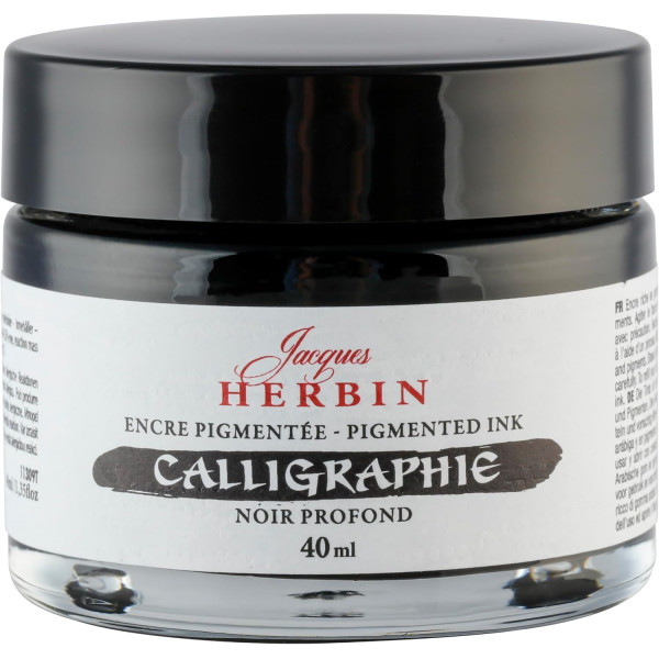 photo-Encre de calligraphie pigmentée - Noir profond - Jacques Herbin - Flacon 40ml