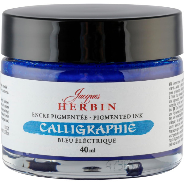 Encre de calligraphie pigmentée - Bleu électrique - Jacques Herbin - Flacon 40ml