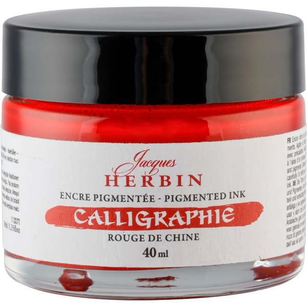 photo-Encre de calligraphie pigmentée - Rouge de Chine - Jacques Herbin - Flacon 40ml