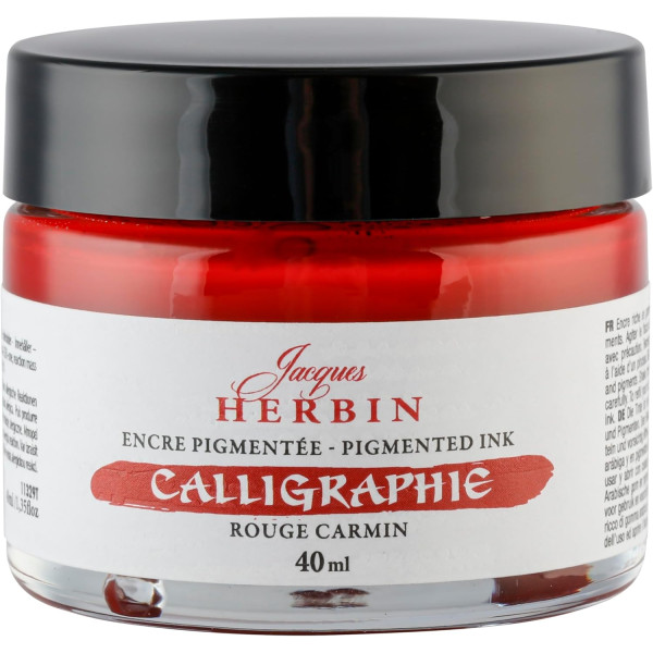 photo-Encre de calligraphie pigmentée - Rouge carmin - Jacques Herbin - Flacon 40ml