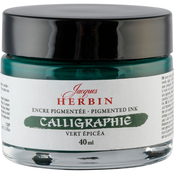 photo-Encre de calligraphie pigmentée - Vert épicéa - Jacques Herbin - Flacon 40ml