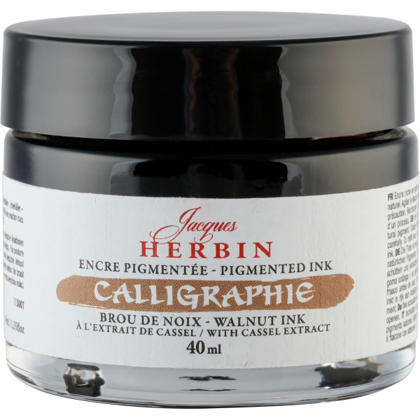 photo-Encre de calligraphie pigmentée - Brou de noix - Jacques Herbin - Flacon 40ml